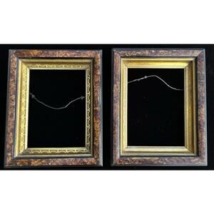 PAIR Antique Photo CDV Cabinet Card Picture Frame 6 x 8 Gold Gilt Stencil Walnut